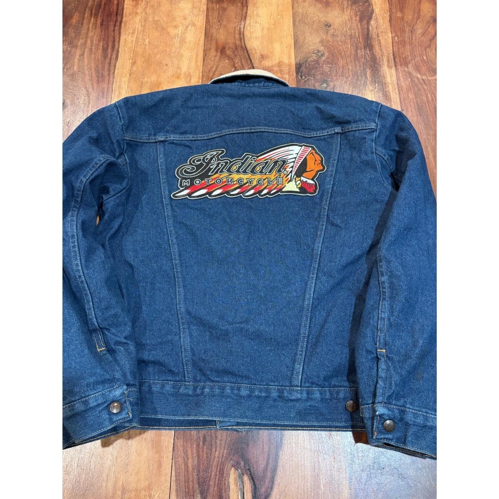 Wrangler denim jacket mens 40 XL blue Indian Motorcycle blanket lined trucker